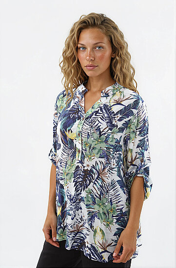 Yaprak Desen Önü Düğmeli Bluz - 3