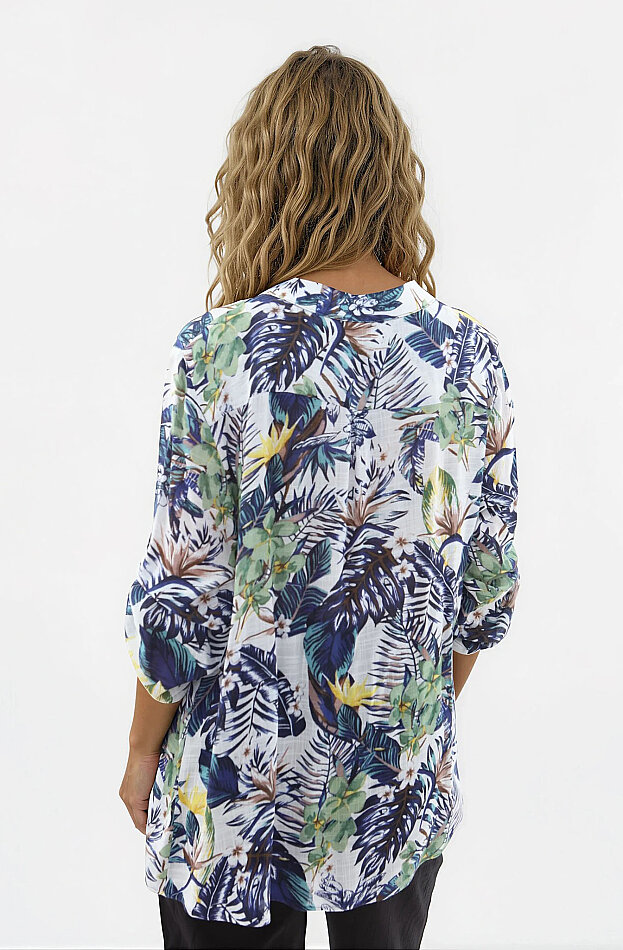 Yaprak Desen Önü Düğmeli Bluz - 4