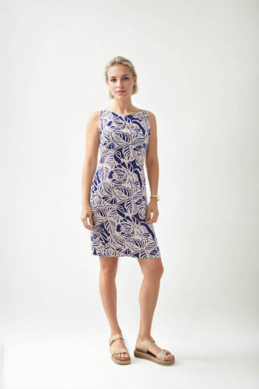 Yaprak Desen Sıfır Kol Elbise - 3