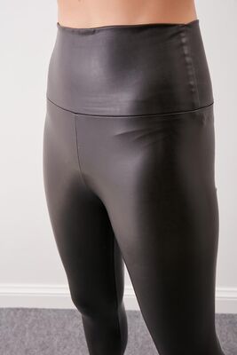 Yüksek Bel Bantlı Suni Deri Tayt - 2