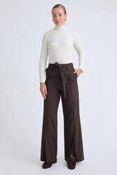 Yüksek Bel Beli Kemerli Pantolon - 1