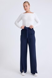 Yüksek Bel Beli Kemerli Pantolon - 7
