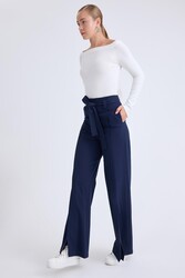 Yüksek Bel Beli Kemerli Pantolon - 8