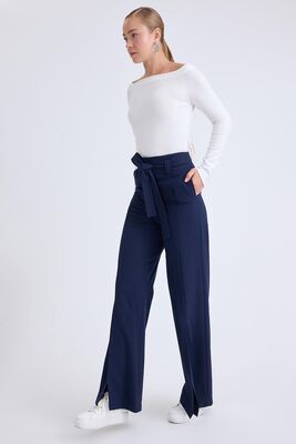 Yüksek Bel Beli Kemerli Pantolon - Thumbnail (7)