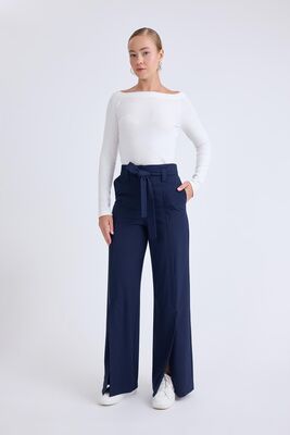 Yüksek Bel Beli Kemerli Pantolon - Thumbnail (4)