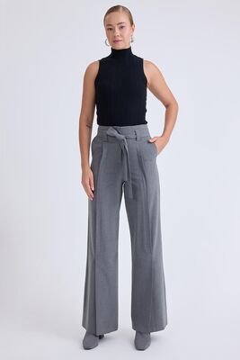 Yüksek Bel Beli Kemerli Pantolon - Thumbnail (9)