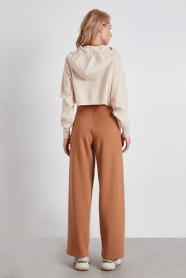 Yüksek Bel Bol Paça Örme Pantolon - 19