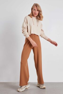 Yüksek Bel Bol Paça Örme Pantolon - 17