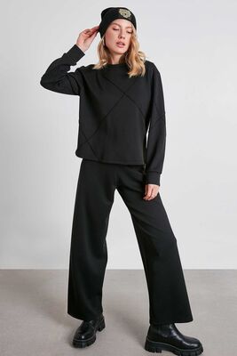 Yüksek Bel Bol Paça Örme Pantolon - 20