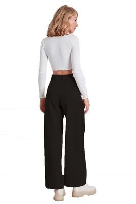 Yüksek Bel Bol Paça Örme Pantolon - 21