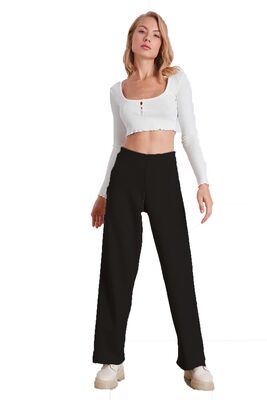 Yüksek Bel Bol Paça Örme Pantolon - 22