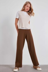 Yüksek Bel Bol Paça Örme Pantolon - 12