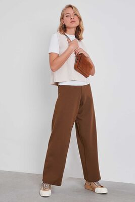 Yüksek Bel Bol Paça Örme Pantolon - 11