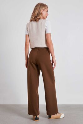 Yüksek Bel Bol Paça Örme Pantolon - 15