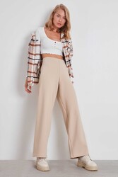 Yüksek Bel Bol Paça Örme Pantolon - 2