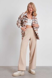 Yüksek Bel Bol Paça Örme Pantolon - 1