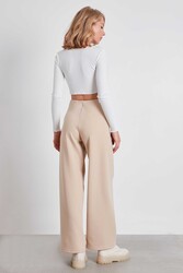 Yüksek Bel Bol Paça Örme Pantolon - 5
