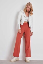 Yüksek Bel Bol Paça Örme Pantolon - 7