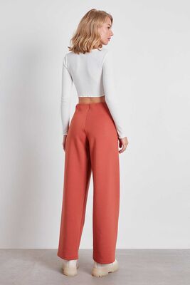 Yüksek Bel Bol Paça Örme Pantolon - 10