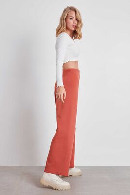 Yüksek Bel Bol Paça Örme Pantolon - 9