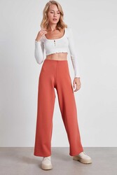 Yüksek Bel Bol Paça Örme Pantolon - 8