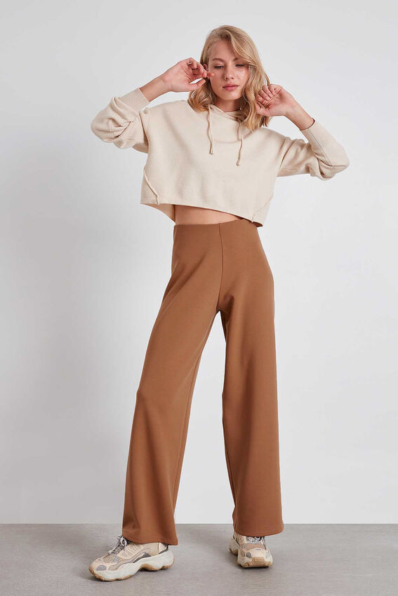 Yüksek Bel Bol Paça Örme Pantolon - 24