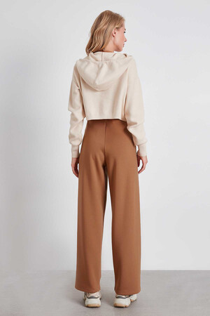 Yüksek Bel Bol Paça Örme Pantolon - 27