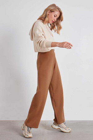 Yüksek Bel Bol Paça Örme Pantolon - 25