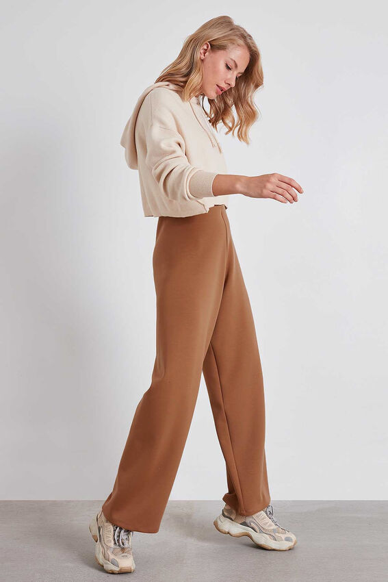 Yüksek Bel Bol Paça Örme Pantolon - 25