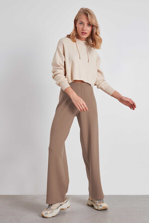 Yüksek Bel Bol Paça Örme Pantolon - 28