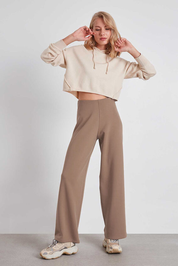 Yüksek Bel Bol Paça Örme Pantolon - 29