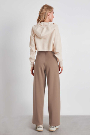 Yüksek Bel Bol Paça Örme Pantolon - 30