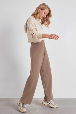 Yüksek Bel Bol Paça Örme Pantolon - 31