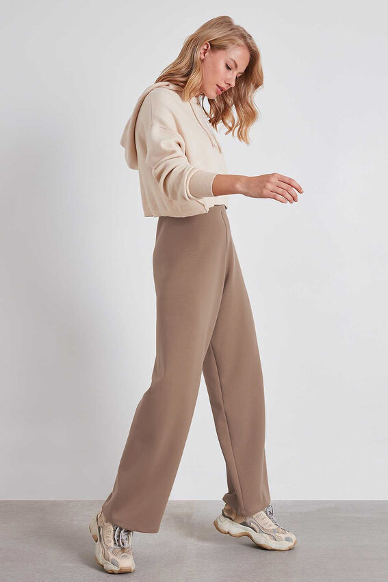 Yüksek Bel Bol Paça Örme Pantolon - 31