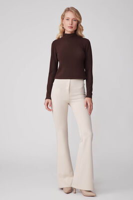 Yüksek Bel İspanyol Paça Süet Kumaş Pantolon - Thumbnail (2)