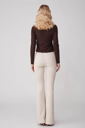 Yüksek Bel İspanyol Paça Süet Kumaş Pantolon - 6