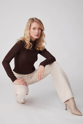 Yüksek Bel İspanyol Paça Süet Kumaş Pantolon - 7