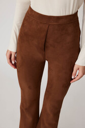 Yüksek Bel İspanyol Paça Süet Kumaş Pantolon - 13