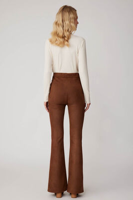 Yüksek Bel İspanyol Paça Süet Kumaş Pantolon - Thumbnail (13)