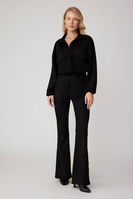 Yüksek Bel İspanyol Paça Süet Kumaş Pantolon - Thumbnail (17)