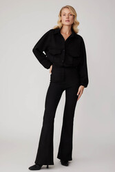 Yüksek Bel İspanyol Paça Süet Kumaş Pantolon - 23