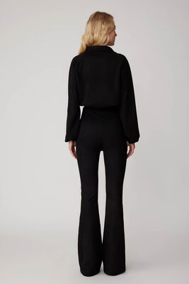 Yüksek Bel İspanyol Paça Süet Kumaş Pantolon - Thumbnail (21)