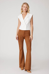 Yüksek Bel İspanyol Paça Süet Kumaş Pantolon - 25