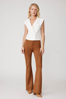 Yüksek Bel İspanyol Paça Süet Kumaş Pantolon - Thumbnail (24)