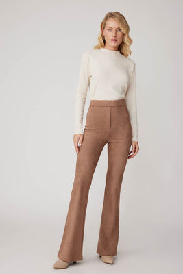 Yüksek Bel İspanyol Paça Süet Kumaş Pantolon - 33