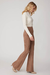 Yüksek Bel İspanyol Paça Süet Kumaş Pantolon - 35