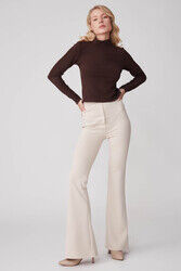 Yüksek Bel İspanyol Paça Süet Kumaş Pantolon - Thumbnail (8)