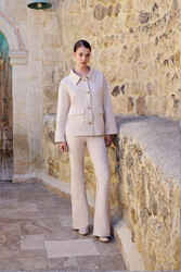 Yüksek Bel İspanyol Paça Süet Kumaş Pantolon - 2