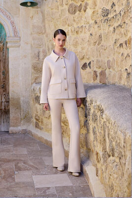 VİTRİN - Yüksek Bel İspanyol Paça Süet Kumaş Pantolon (1)