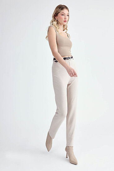 Yüksek Bel Kemerli Modal Pantolon - 2